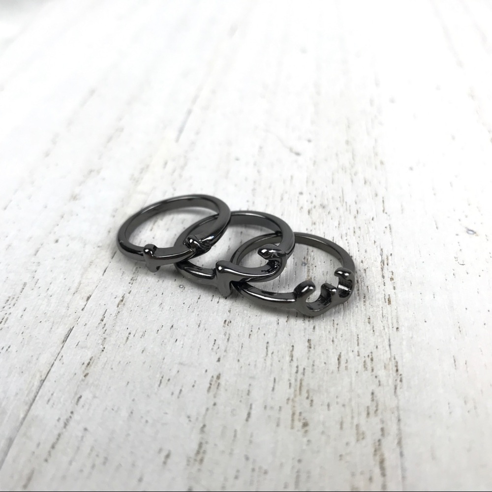 🚫SOLD🚫 NWOT 1 2 3 Dark Silver Number Stacking Rings Minimalist Size 6 Gunmetal - Picture 10 of 13
